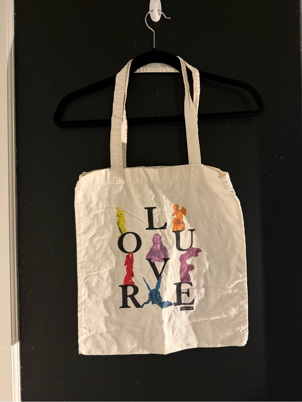 Canvas Tote Bag with Colorful Silhouette Print - Cream